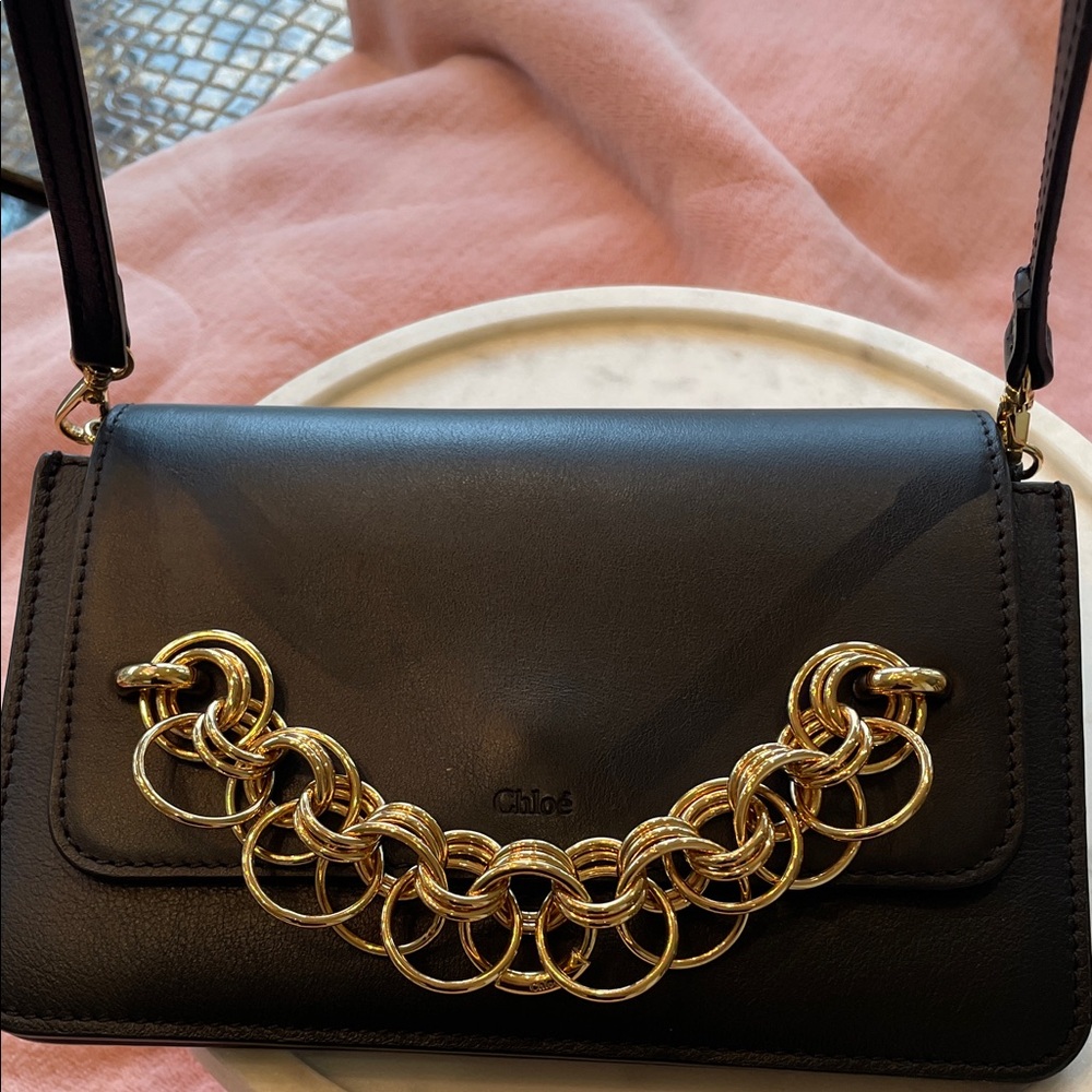 Chloe Black Crossbody Bag with Gold Chain Accent - Picture 3 of 15